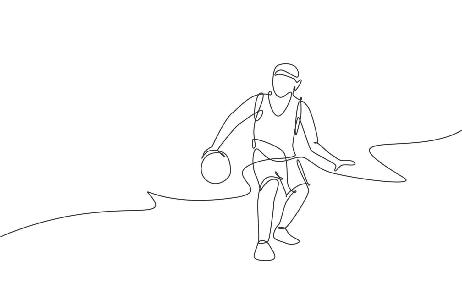 eine durchgehende Linienzeichnung des Trainings junger Basketballspieler auf dem Platz. Mannschaftssportkonzept. dynamische einzeilige Design-Grafik-Vektorillustration für Sportwettkampfplakate und -banner vektor
