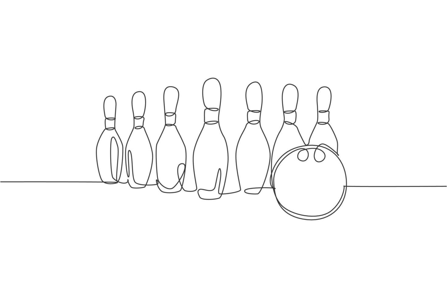 enda kontinuerlig linjeteckning bowlingpinnar uppradade vid bowlingbanan. gör sporthobby på fritidskoncept. trendiga en rad rita design vektorillustration grafik vektor