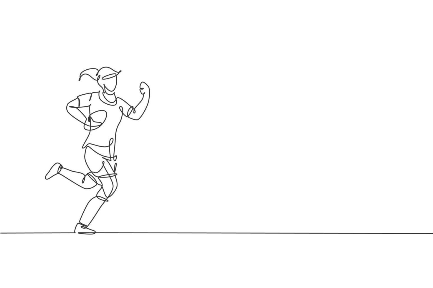 en enda linjeteckning av ung energisk rugbyspelare som springer och håller bollen vektorillustration. hälsosam sport koncept. modern kontinuerlig linje ritning design för basket turnering affisch vektor