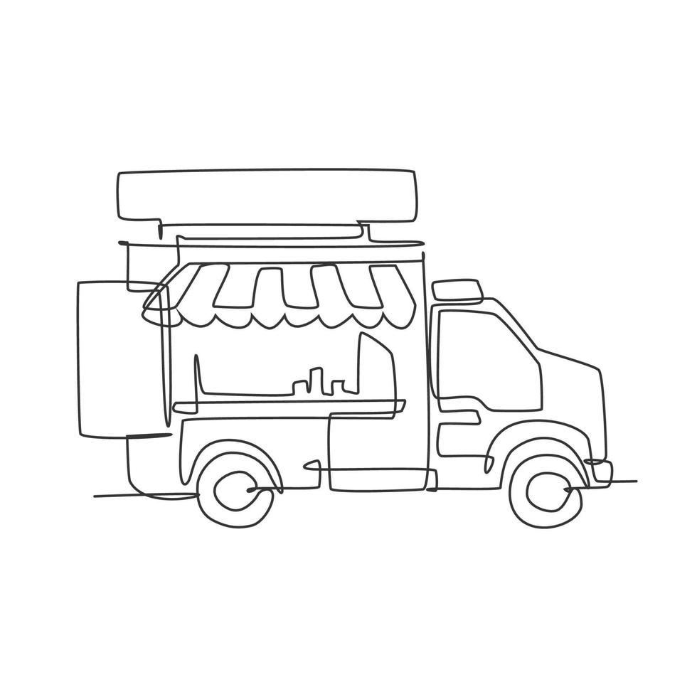 Single kontinuierlich Linie Zeichnung von stilisiert LKW Box Auto mit  Tablett Startseite Glocke zum Essen Lieferung Bedienung Logo Etikett.  Restaurant Essen Lieferung Konzept. modern einer Linie zeichnen Design  Illustration 24124116 PNG