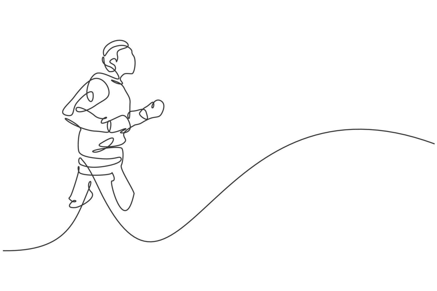 Single Continuous Line Drawing Young Agile Man Runner Laufen Sie ruhig und entspannen Sie sich im Outdoor-Park. gesundes lebensstilkonzept. trendige einzeilige grafikdesign-vektorillustration für die laufförderung vektor