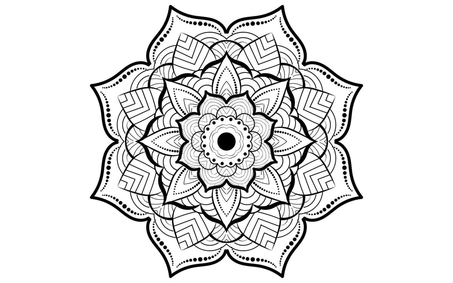 cirkulärt mönster blomma av mandala med svart och vitt, vektor mandala blommönster med vit bakgrund