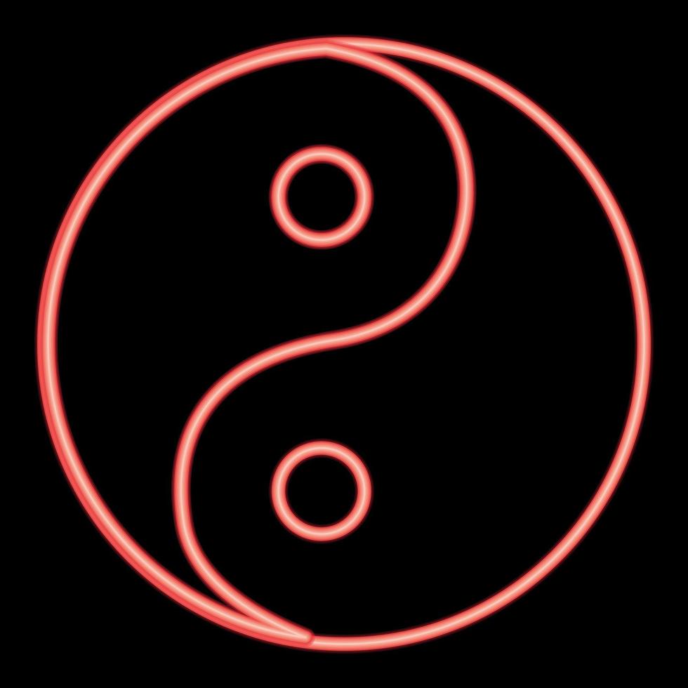 Neon-Yin-Yang-Symbol Symbol Farbe schwarz im Kreis rote Farbe Vektor-illustration Flat Style Image vektor