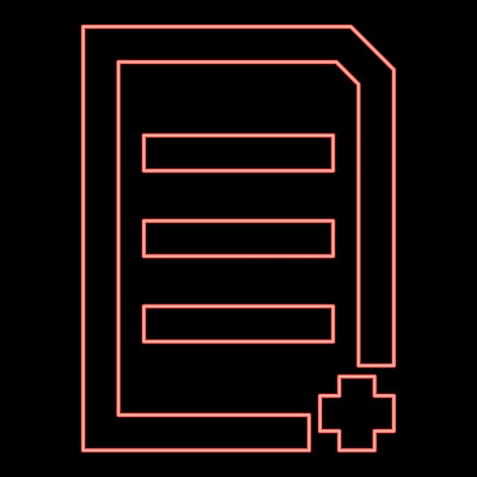 neon dokument ark lägga till röd färg vektor illustration platt stil bild