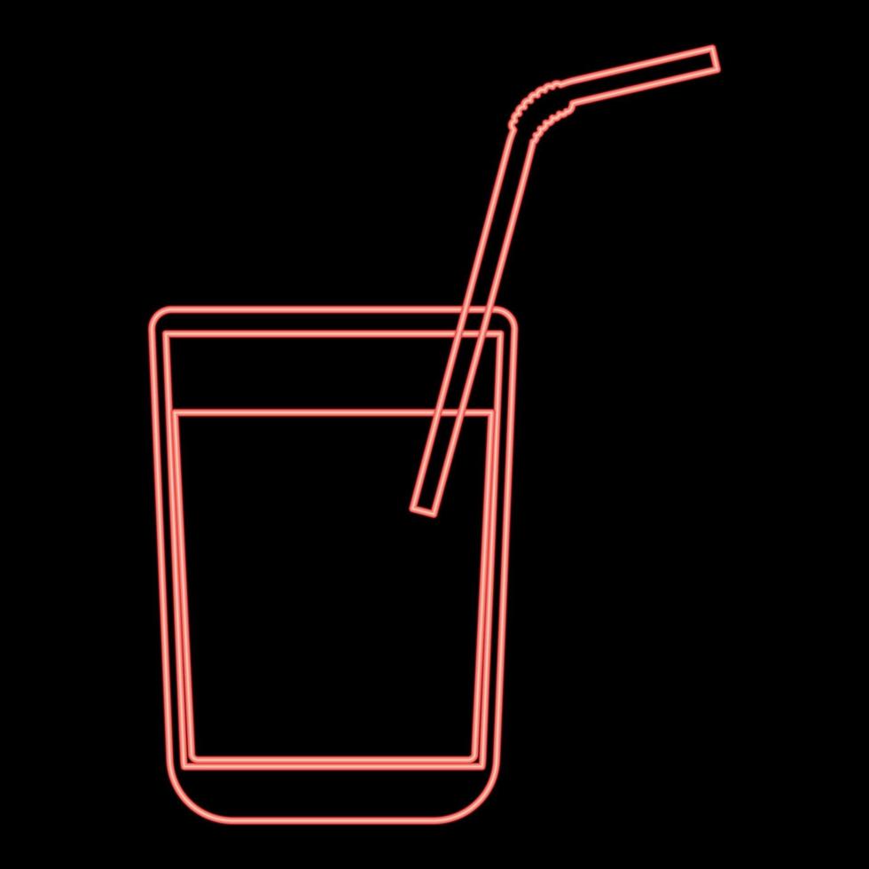 neon juice glas med sugrör röd färg vektor illustration platt stil bild