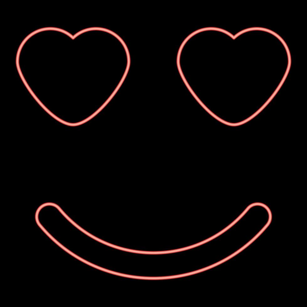 neon leende med hjärta ögon röd färg vektor illustration platt stil bild