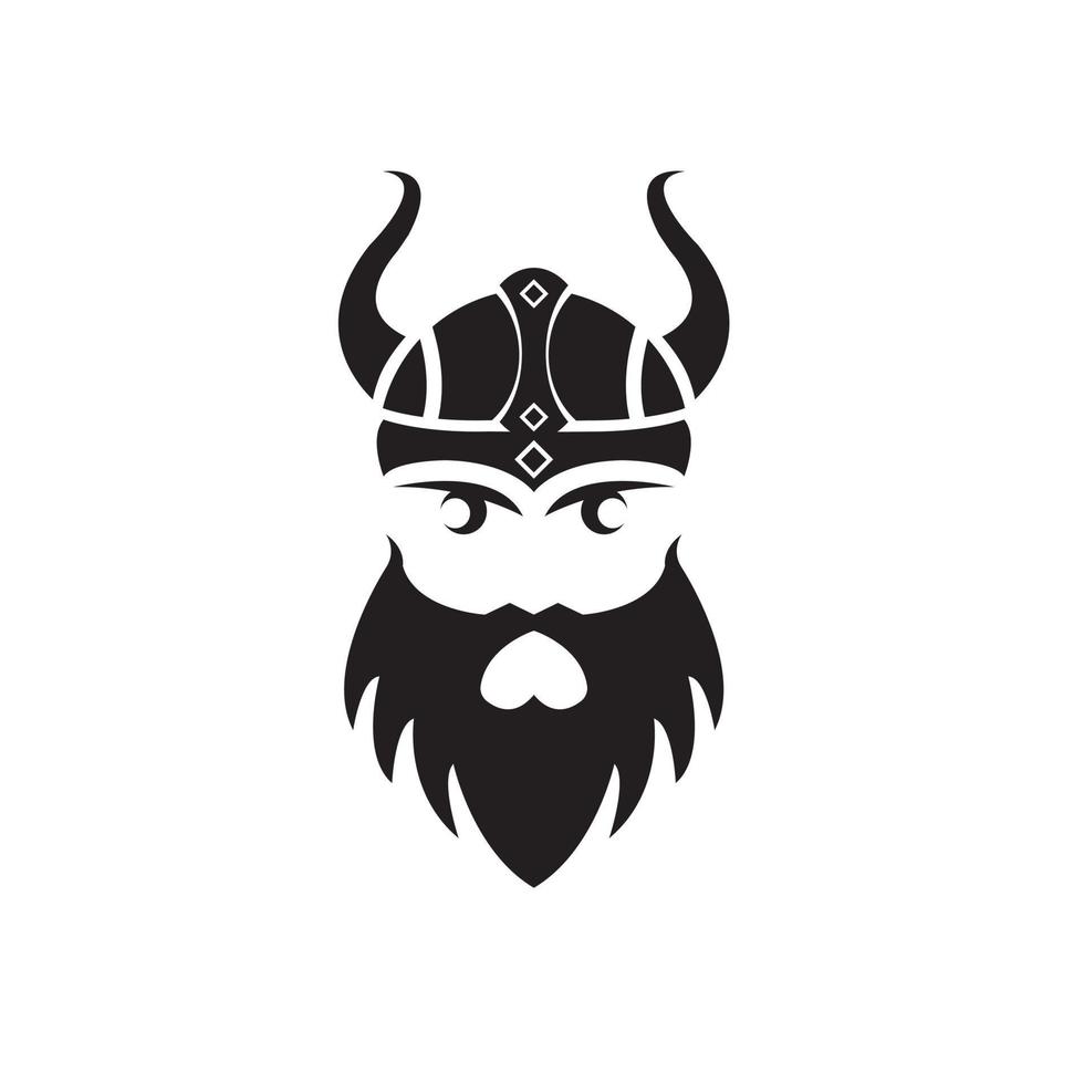 viking logotyp design. huvudet av skäggig vikingakrigare med behornad hjälm vektor