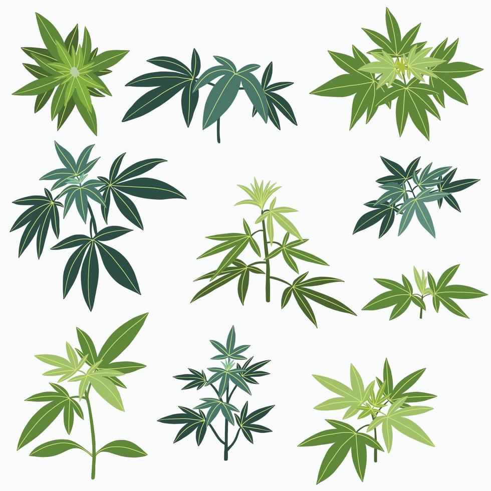enkelhet cannabisväxt frihandsritning platt design samling. vektor
