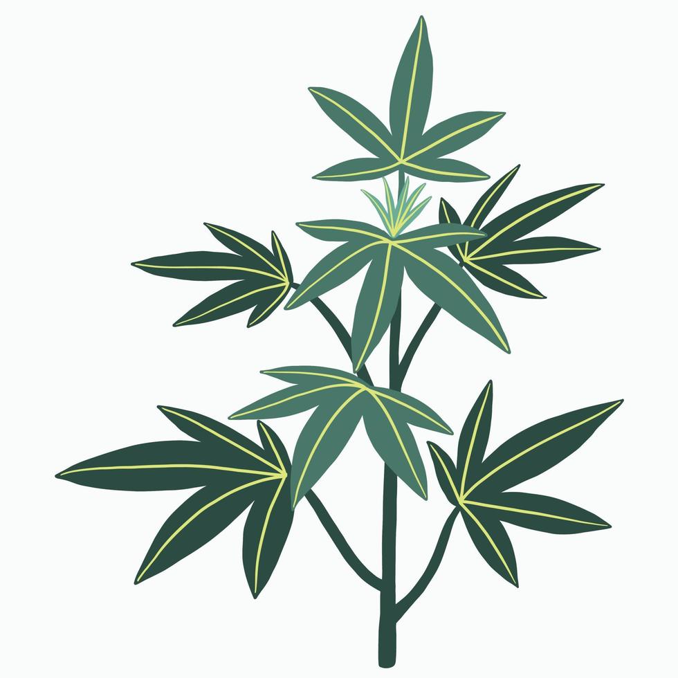 enkelhet cannabisväxt frihandsritning platt design. vektor