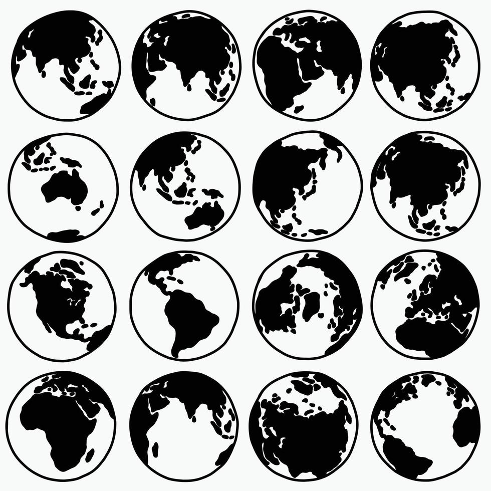doodle frihandsteckning av jorden samling. vektor