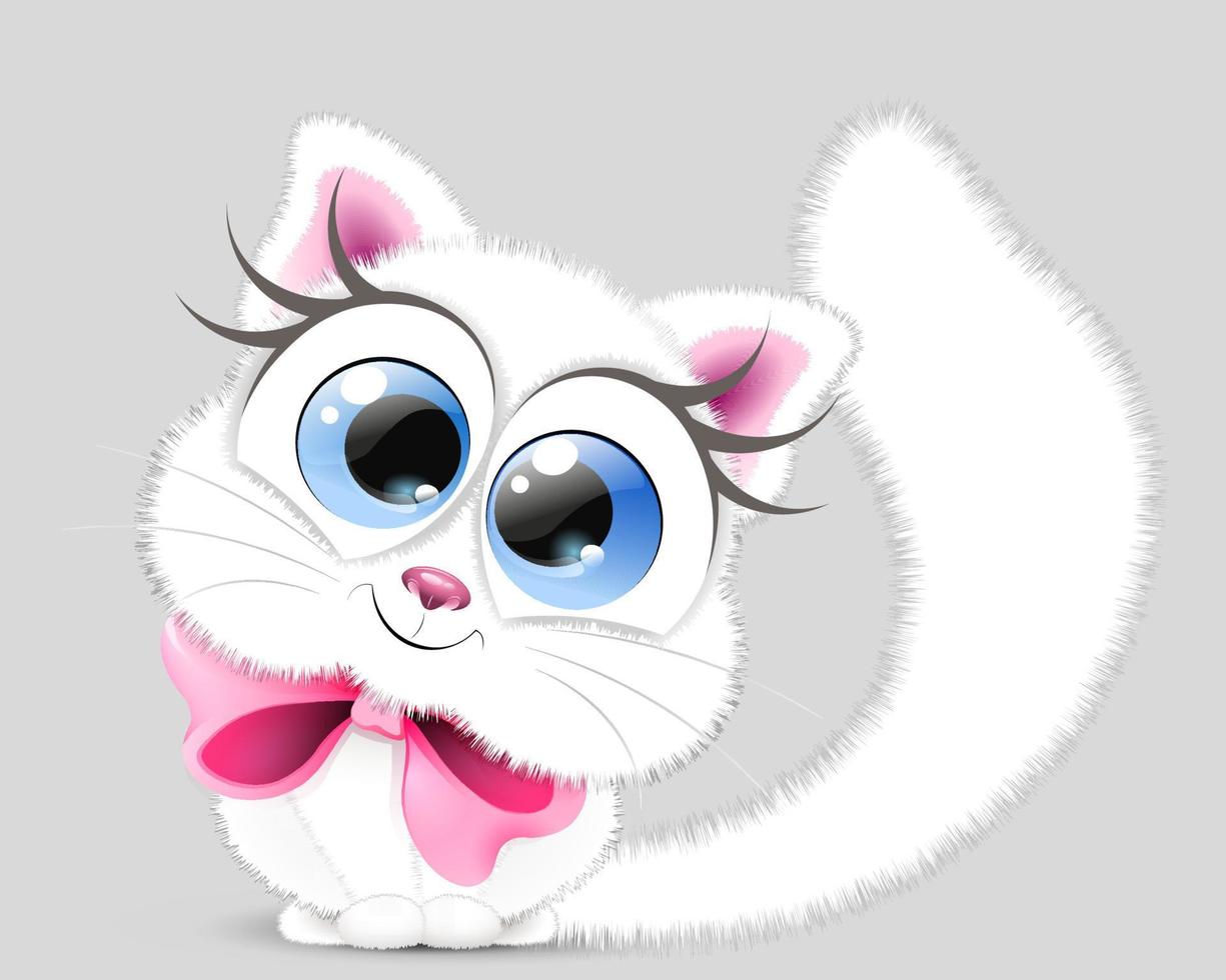 weißes süßes Cartoon-Katzenmädchen mit rosa Schleife vektor