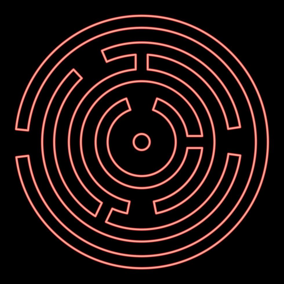 neon cirkel labyrint eller labyrint röd färg vektor illustration platt stil bild