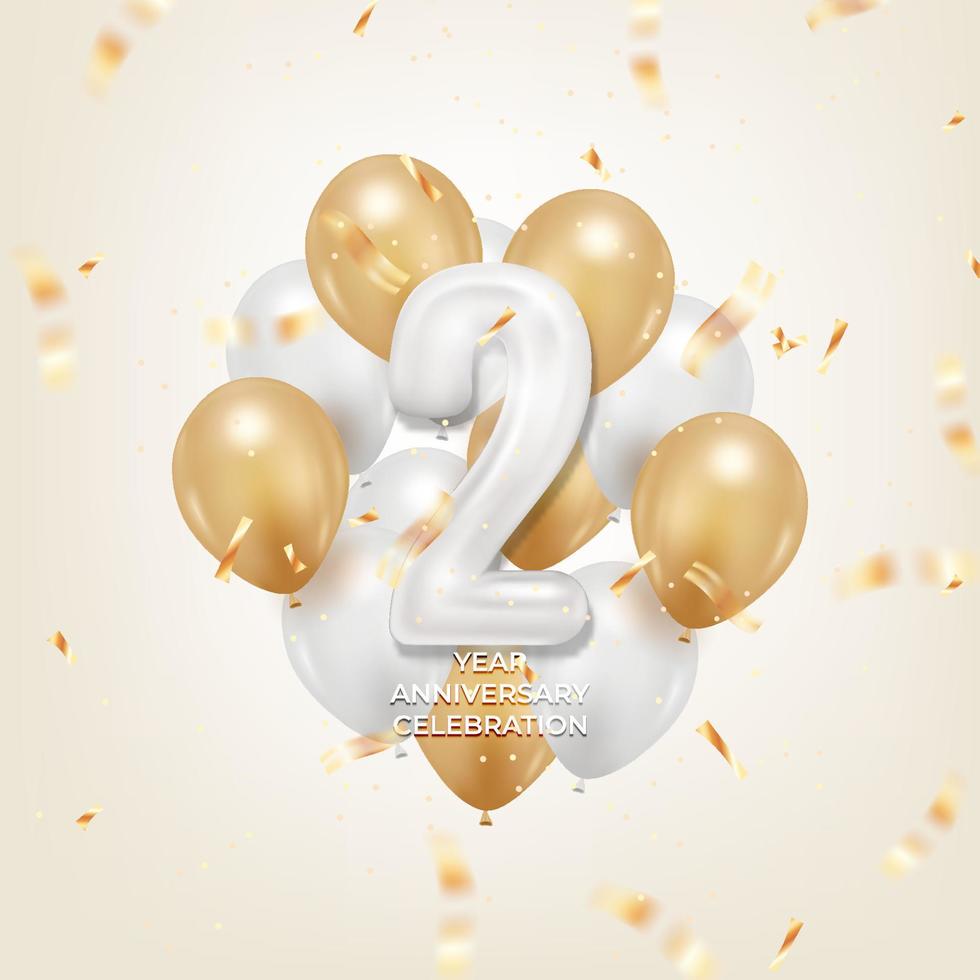 2-årsjubileum gratulationskort design med realistisk ballong. vektor illustration.