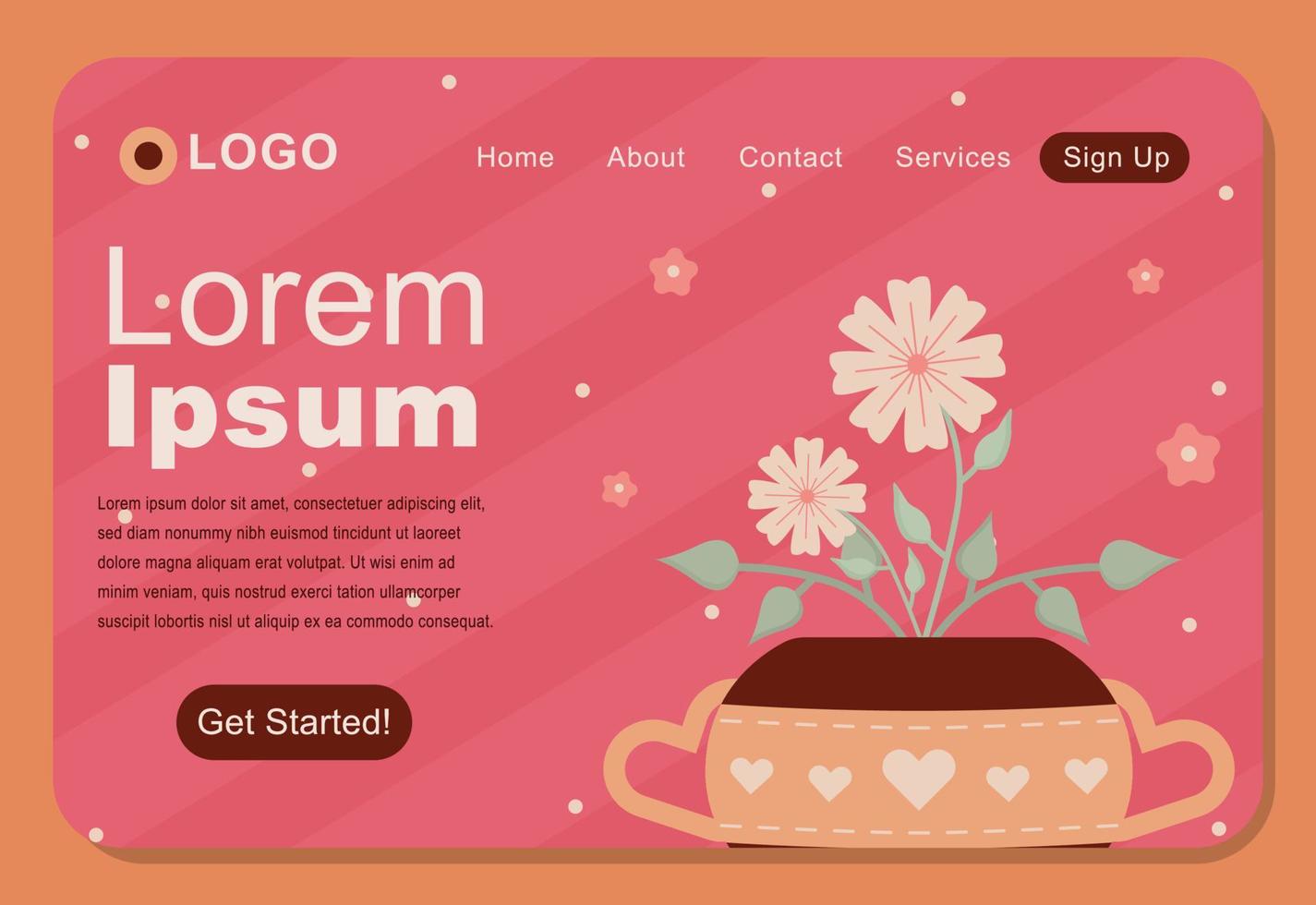 schönes blumentopf-landingpage-vorlagendesign vektor