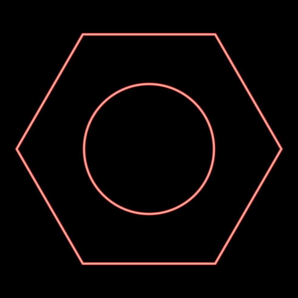 neon sexkantsmutter ikon svart färg i cirkel röd färg vektor illustration platt stil bild