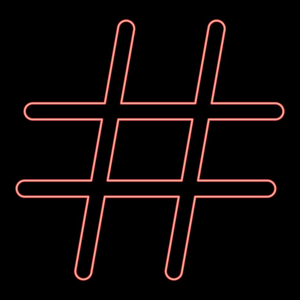 neon hashtag ikon svart färg i cirkel röd färg vektor illustration platt stil bild