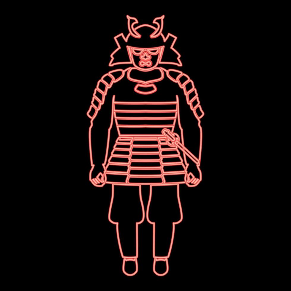 neon samurai japan warrior röd färg vektor illustration bild platt stil