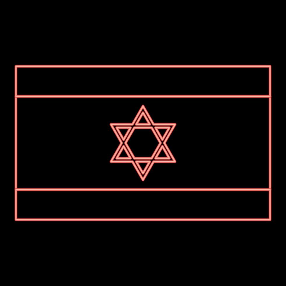 Neon-Flagge von Israel Symbol Farbe schwarz im Kreis rote Farbe Vektor-illustration Flat Style Image vektor