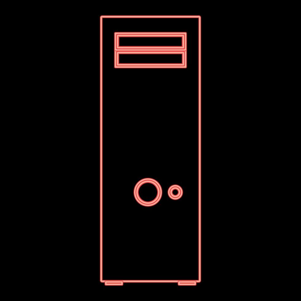 Neon Computergehäuse oder Systemeinheit Symbol Farbe schwarz im Kreis rote Farbe Vektor Illustration Flat Style Image