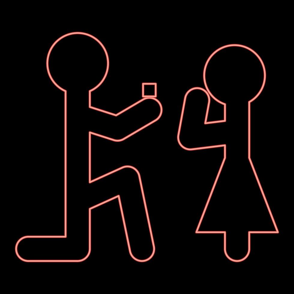 neon mannen gör ett erbjudande kvinna stick röd färg vektor illustration bild platt stil