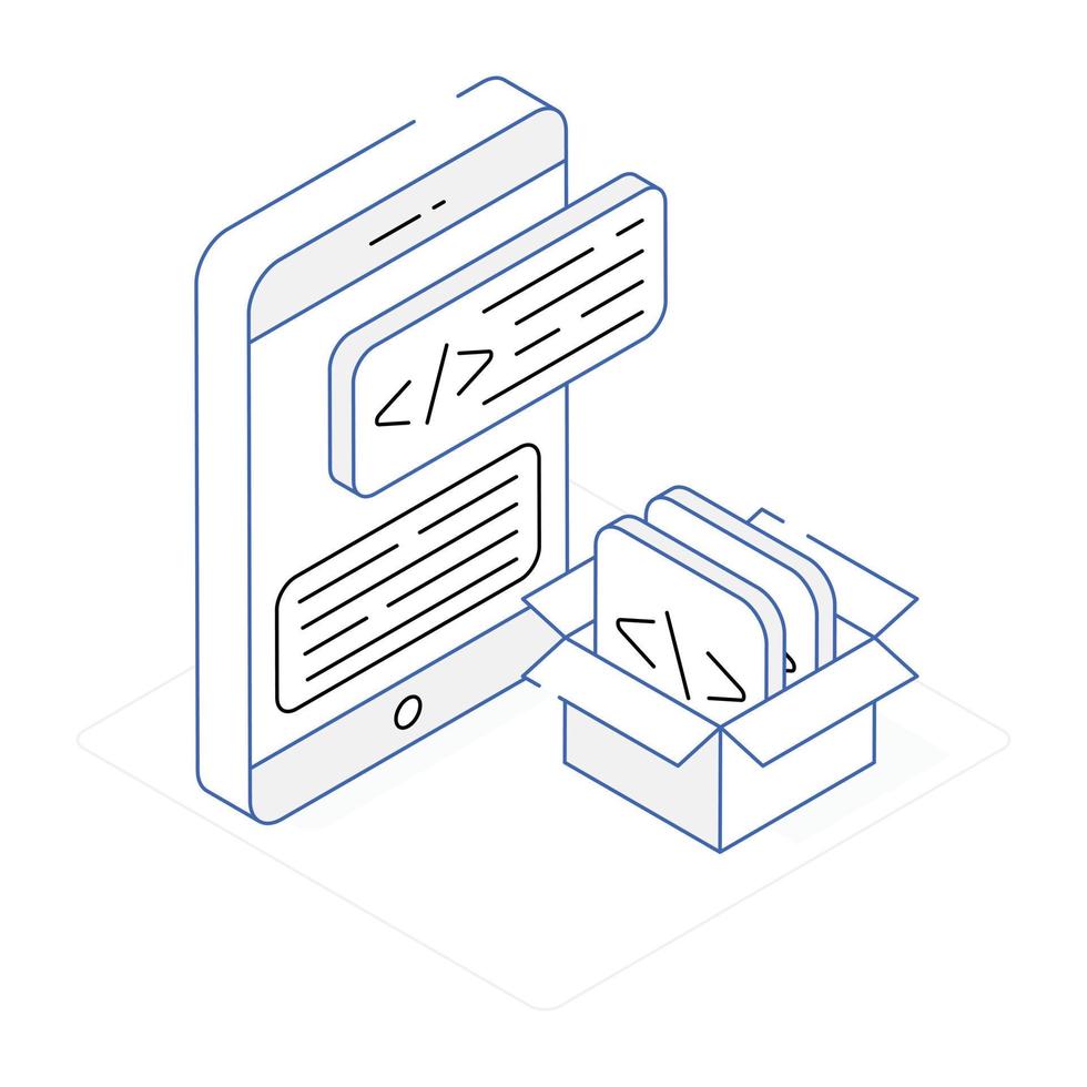 Das isometrische Symbol für die App-Codierung ist einsatzbereit vektor
