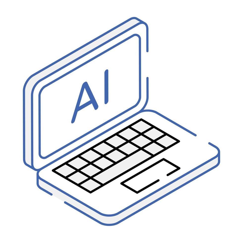 ein ai-laptop-isometrisches umrisssymbol vektor