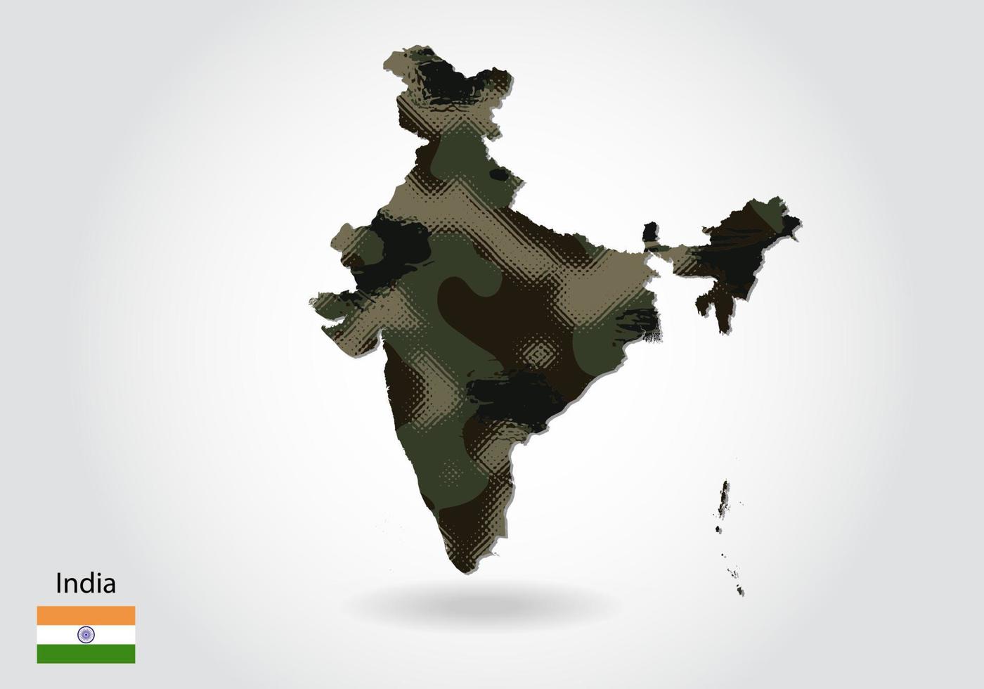 Indien karta med kamouflagemönster, skog - grön textur i kartan vektor