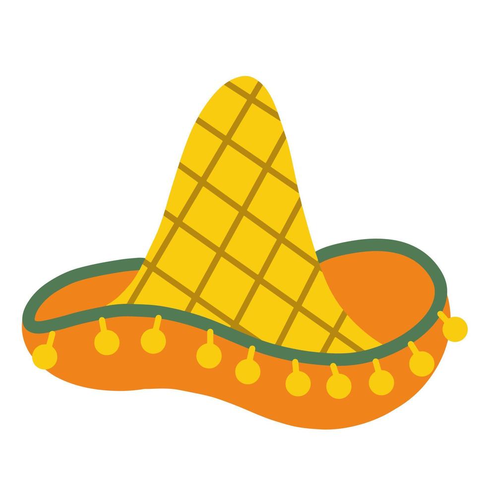 vektor illustration av en mexikansk sombrero hatt. det isolerade objektet på en vit bakgrund. platt tecknad stil