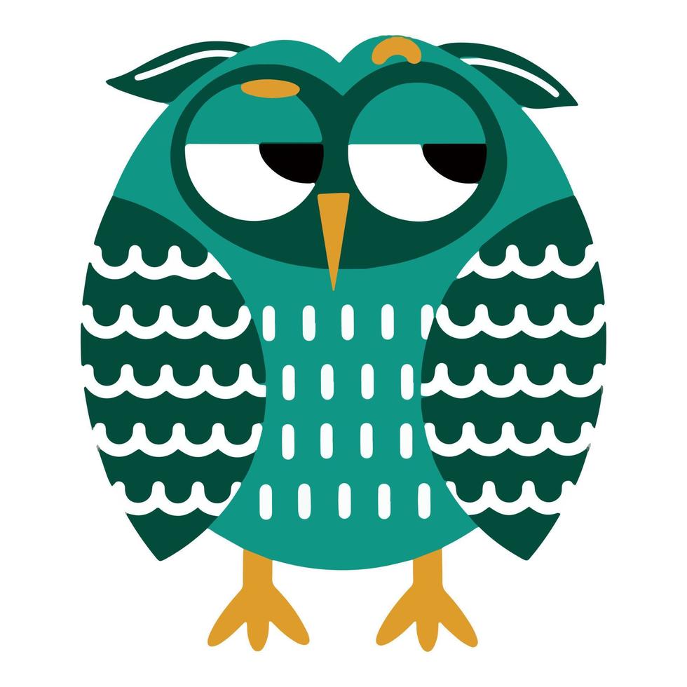 niedliche Cartoon-Eule-Vektor-Illustration. grüner brütender vogel. skeptische Eule. isoliertes Symbol auf weißem Hintergrund, flacher Stil vektor