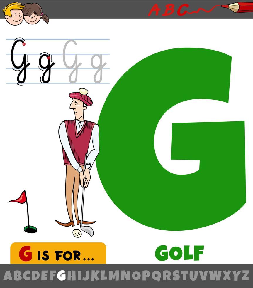 buchstabe g aus dem alphabet mit cartoon-golfsport vektor