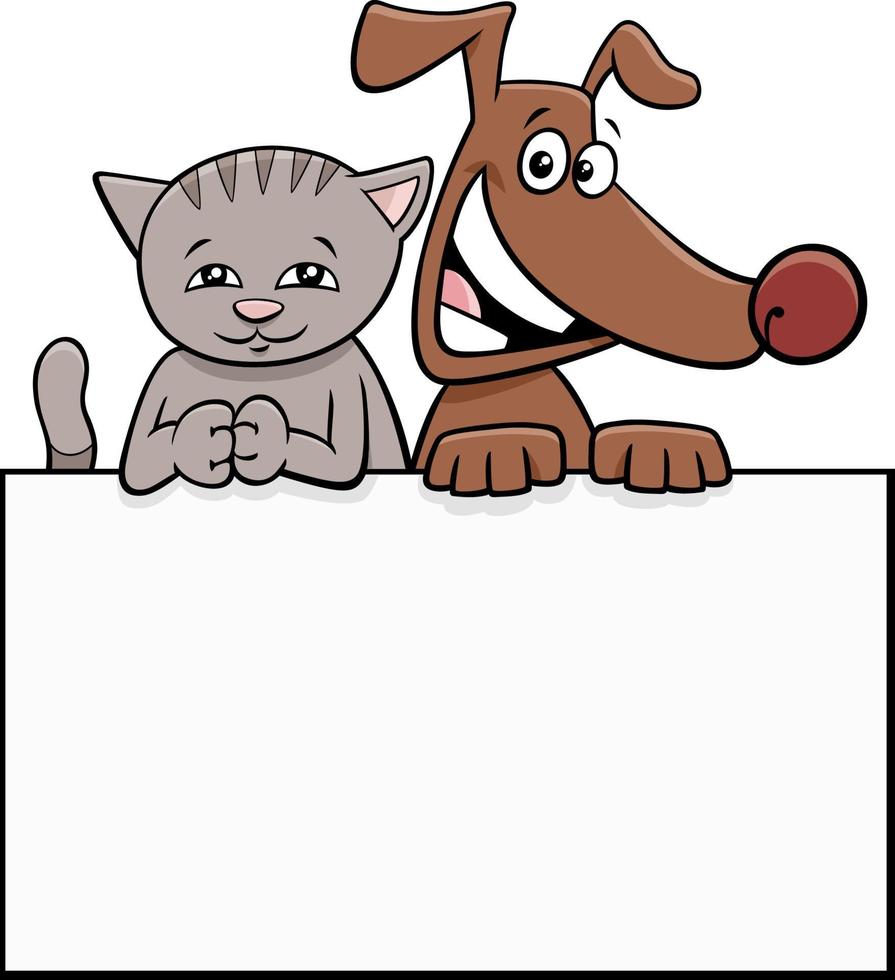 tecknad hund och katt med vit singboard grafisk design vektor