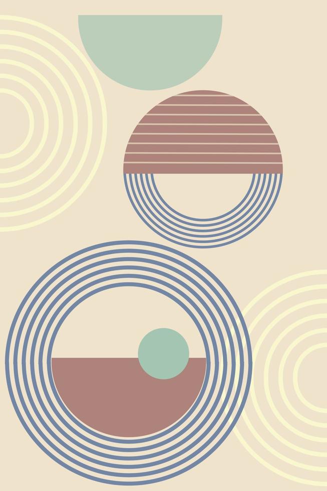 abstrakt bakgrund med geometriska former och linjer. regnbågstryck och solcirkel, boho-stil vektor