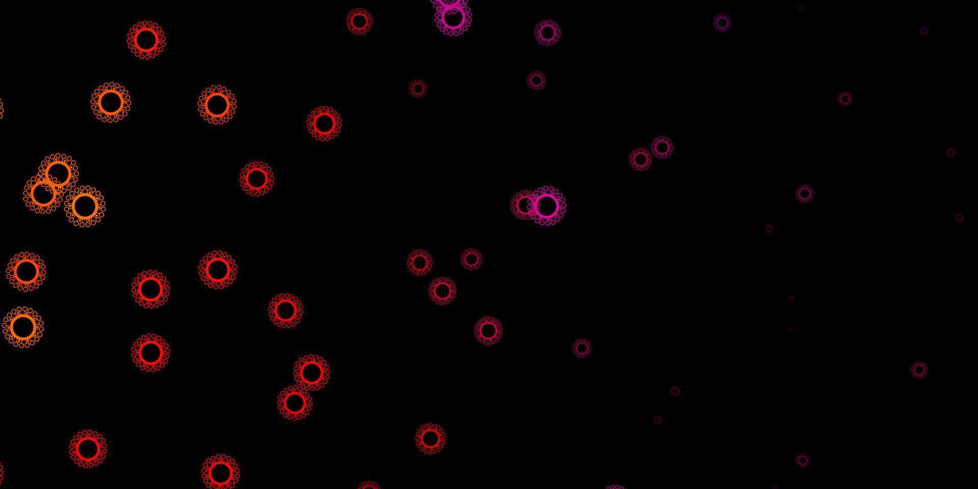 mörkrosa, gult vektormönster med coronaviruselement. vektor
