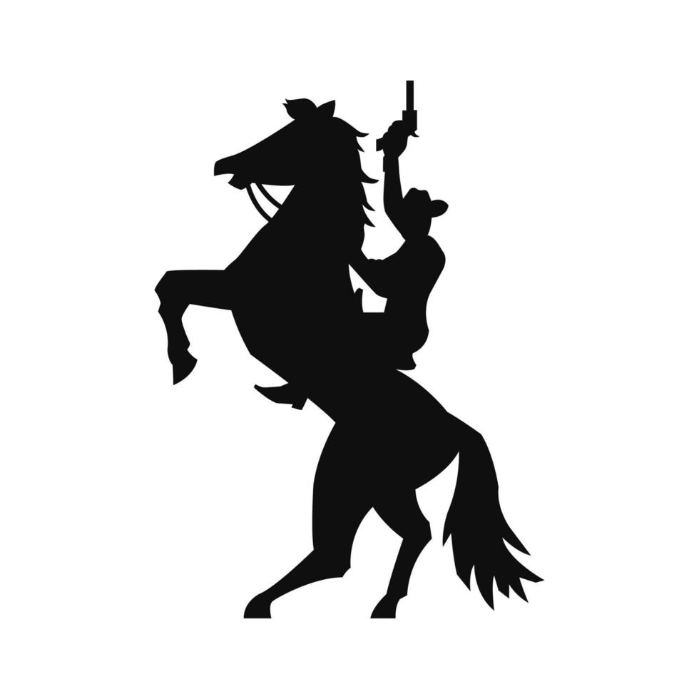 siluettdesign av ko pojke rider häst och skjutvapen vektor