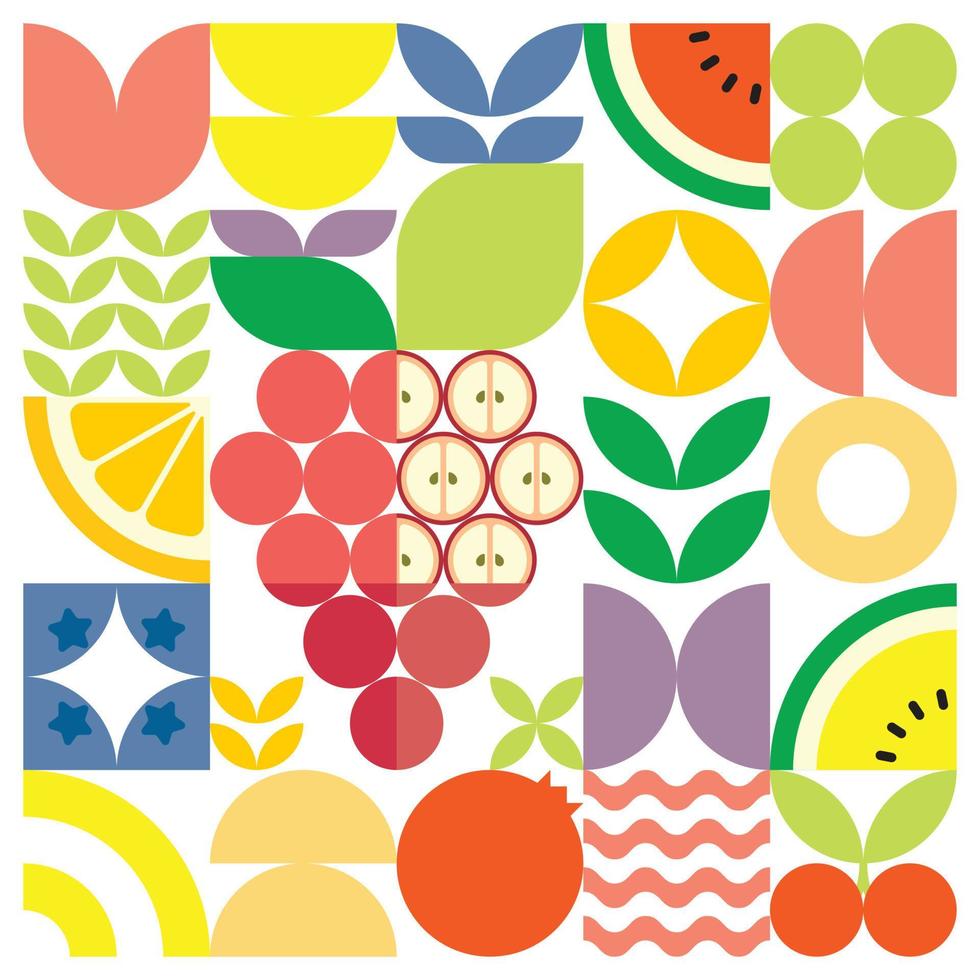 geometrisk sommar färsk frukt skär konstverk affisch med färgglada enkla former. skandinavisk stil platt abstrakt vektor mönsterdesign. minimalistisk illustration av en röd druva på en vit bakgrund.