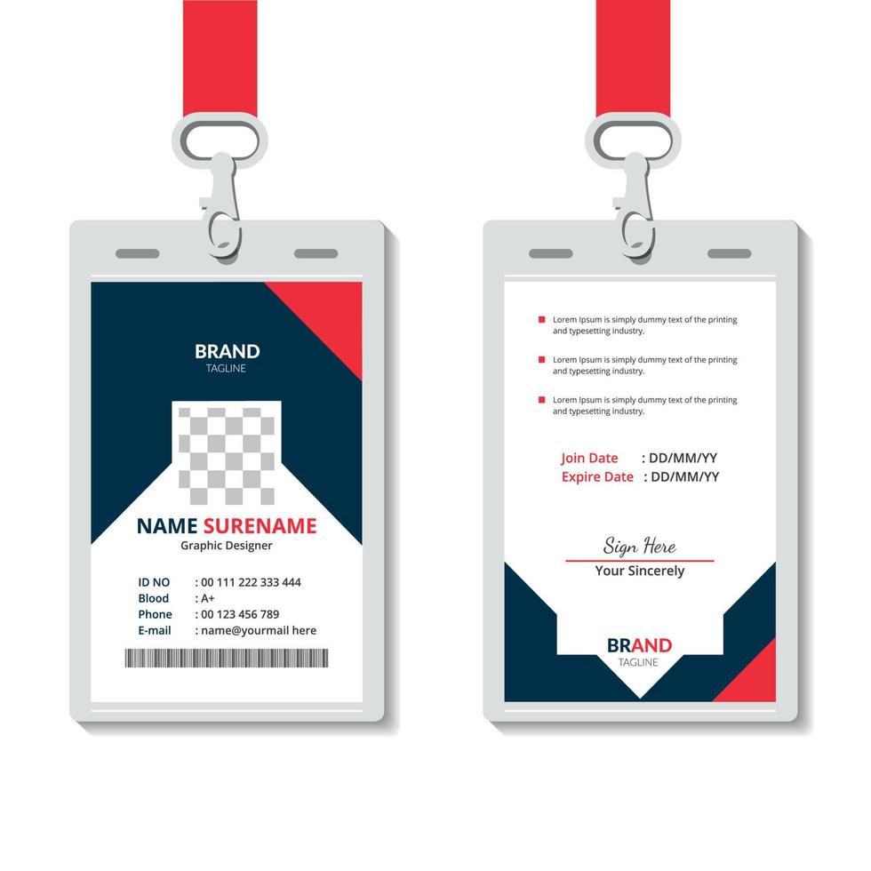 Professionelle Corporate ID-Kartenvorlage, sauberes rotes ID-Kartendesign mit realistischem Mockup vektor