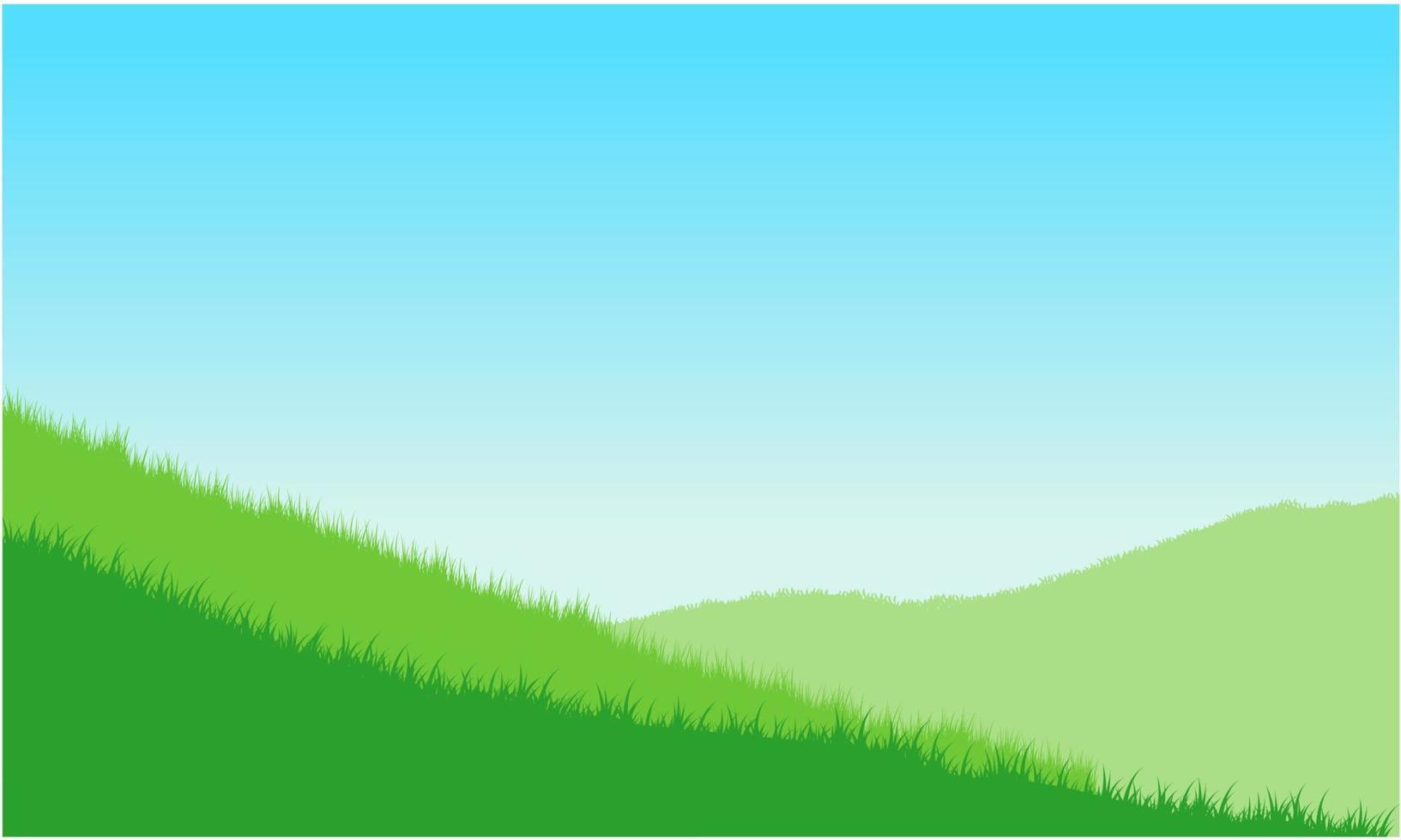 gräsfält, gräsmark, gräskullar och himmelbakgrund vektor
