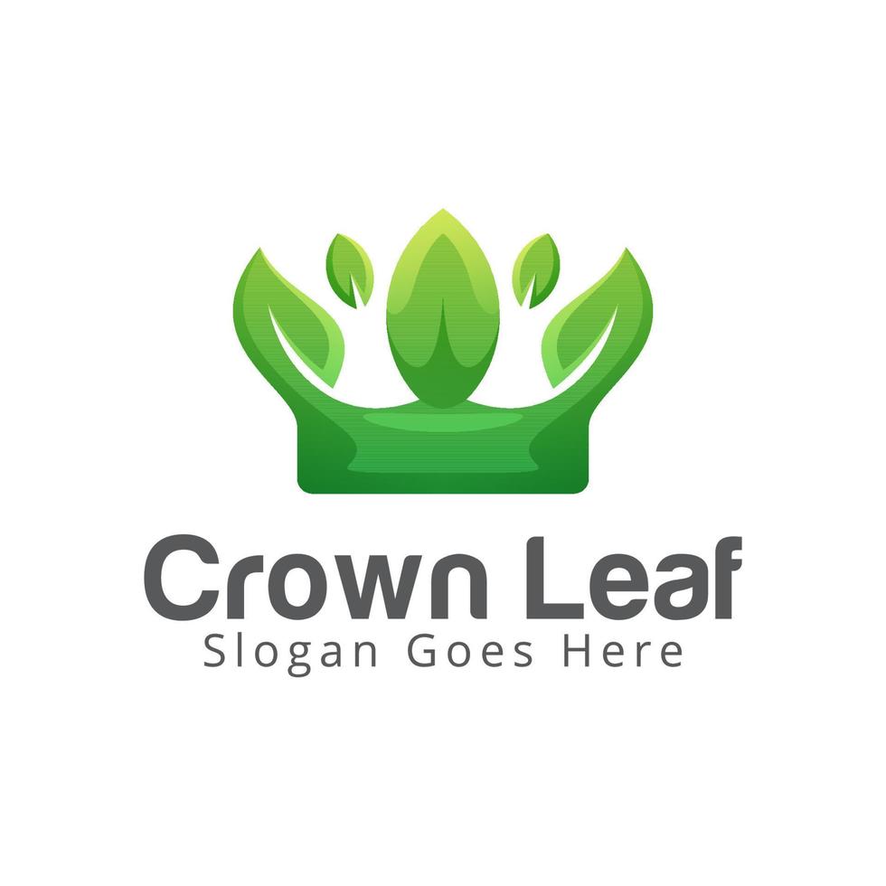 grön krona blad logotyp, kungligt te, royal trädgård gradient logotyp design vektor mall