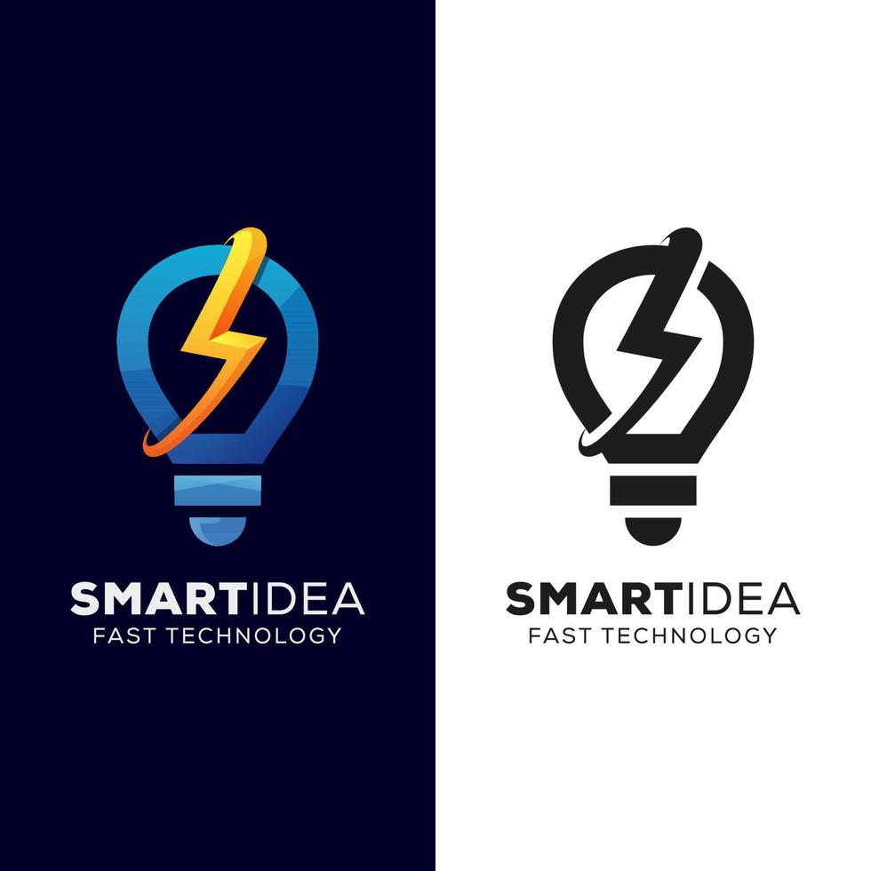 smart idé och snabb teknologilogotyp, snabb idé, thunder bulb-logotypdesign med svart version vektor