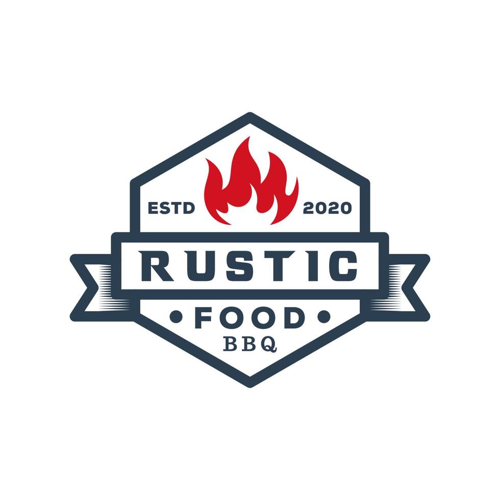 vintage retro rustikales essen bbq grill, grill, grillabzeichen logo design vektorvorlage vektor