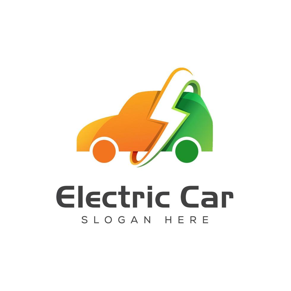 modernes elektroauto-logo, auto mit donnerschlag-logo-vektorvorlage vektor