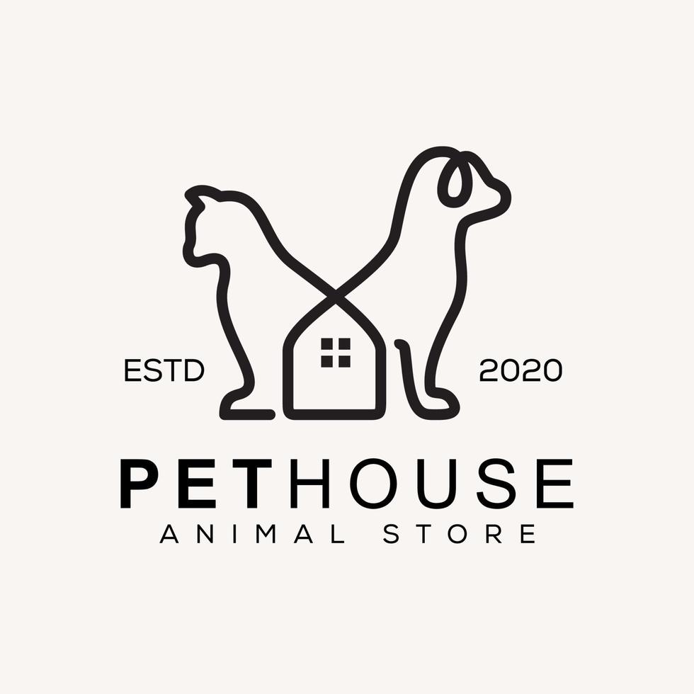 monoline husdjur hus logotyp, djur butik logotyp design vektor