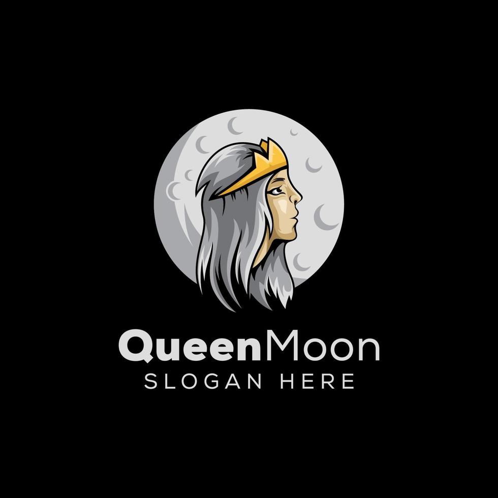 vektor måne med drottning crown logotyp illustration, skönhet kvinna stora dröm, logotyp design