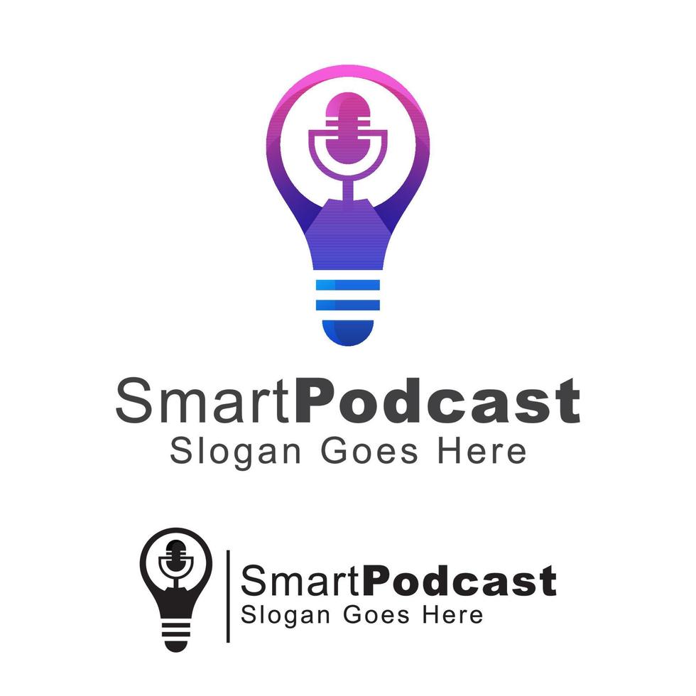 Smart-Podcast-Logo, Sprachlogo-Design, Glühbirne mit Mikrofon-Logo-Konzept, Vektorvorlage vektor