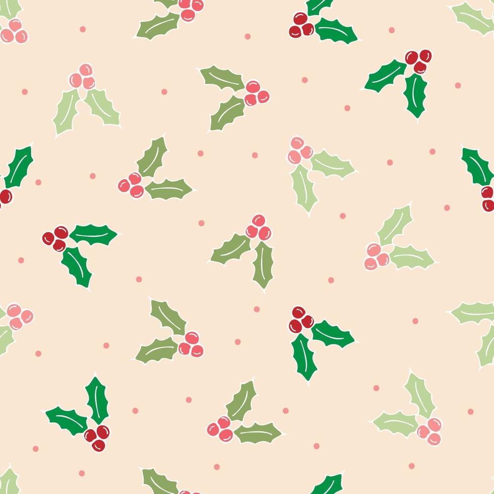 Holly leaves söta mönster för jul bakgrund, sömlösa mönster vektorillustration. vektor