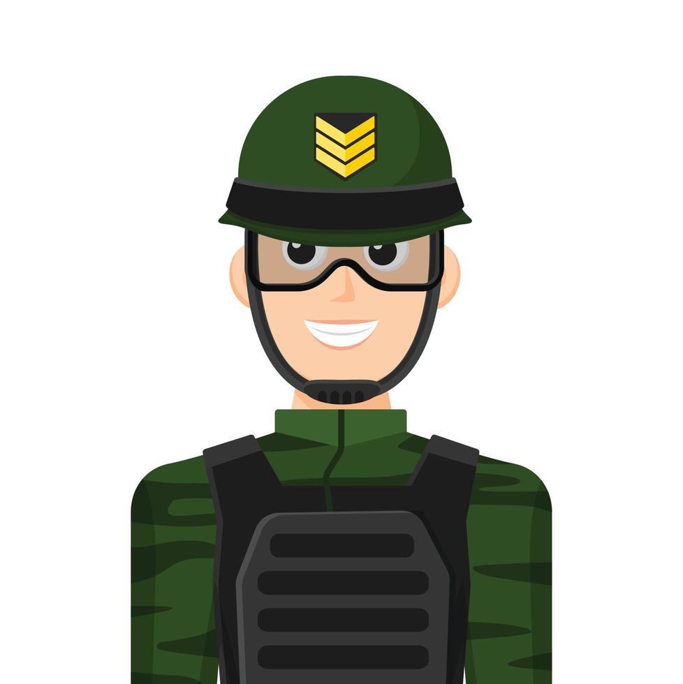 bunter einfacher flacher Vektor des Armeesoldaten, eines Sergeanten, der Ikone oder des Symbols, Leutekonzept-Vektorillustration.