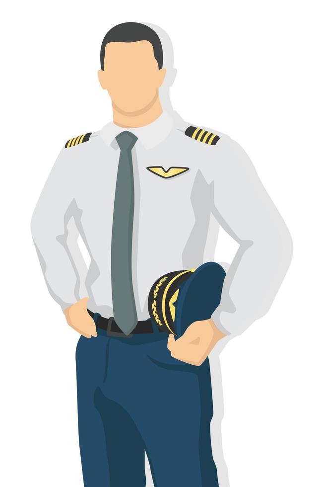 flygplan pilot i modern stil vektorillustration, man enkel platt skugga isolerad på vit bakgrund, kapten. vektor