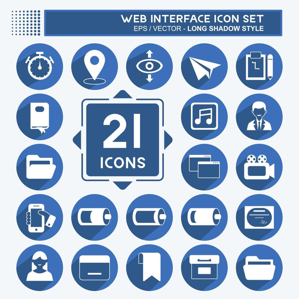 Icon-Web-Interface-Set. langer Schattenstil. einfaches Design editierbar. Design-Vorlagenvektor. einfache symbolabbildung vektor