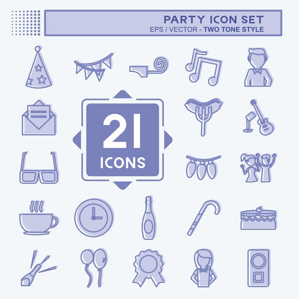 Party-Icon-Set. geeignet für Bildungssymbol. zweifarbiger Stil. einfaches Design editierbar. Design-Vorlagenvektor. einfache symbolabbildung vektor