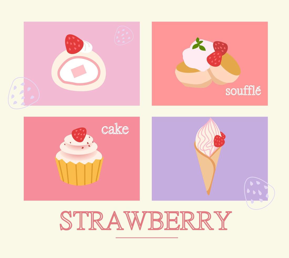 modern jordgubbstårta dessert vykort kort material bakgrund vektor